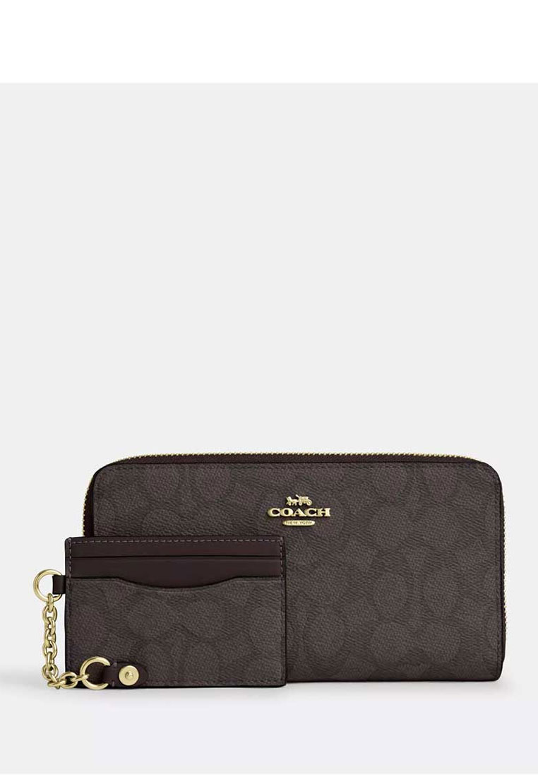 COACH Long Zip Around Wallet With Detachable Card Case In Signature Canvas