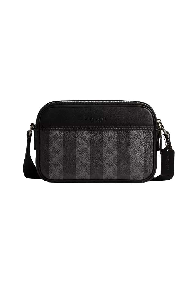 COACH Graham Crossbody Bag In Signature Canvas With Stripes Black/Grey CDX92