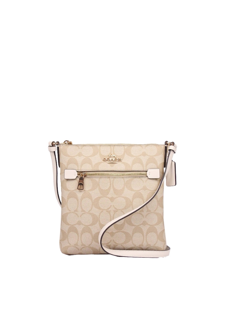 COACH Coach Mini Rowan File Bag CF340 With Signature Canvas In Light Khaki Chalk