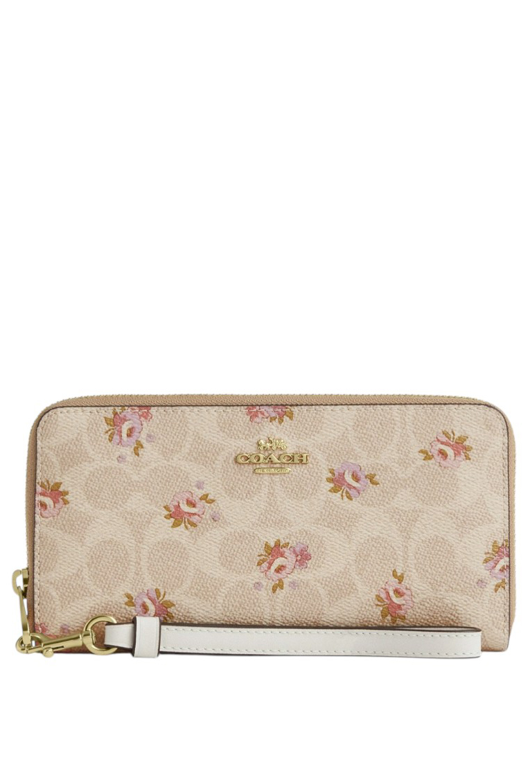 COACH Long Zip Around Wallet In Signature Canvas With Floral Print - Sand/Multi