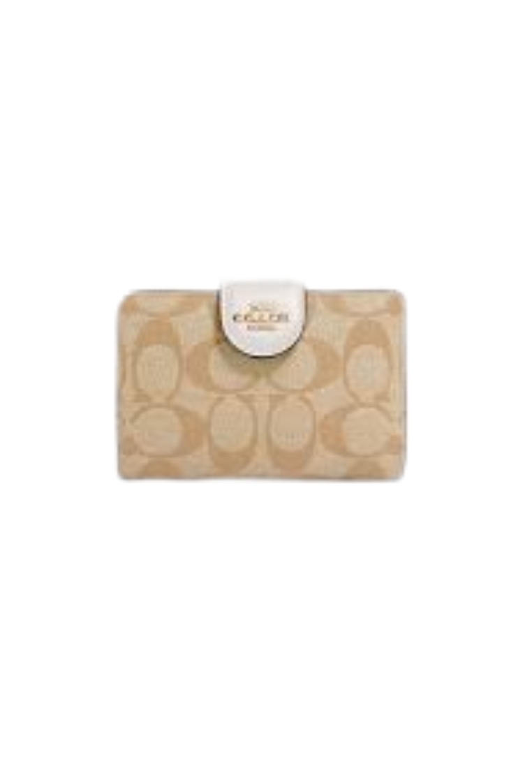COACH Coach Medium Corner Zip Wallet C0082 Signature Canvas In Light Khaki Chalk