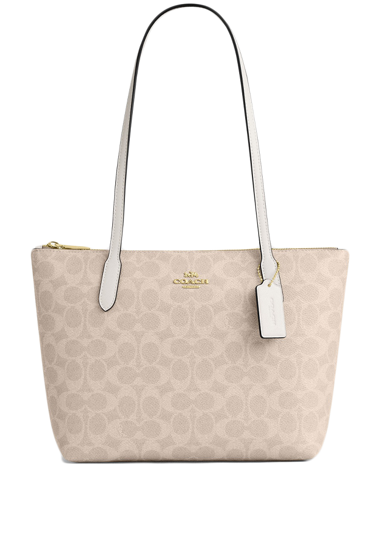 COACH Fiona Zip Tote Bag In Signature Canvas - Sand/White