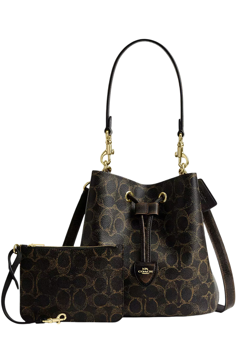 COACH Rowan Bucket Bag In Loved Signature Canvas With Charms - Brown CDY21