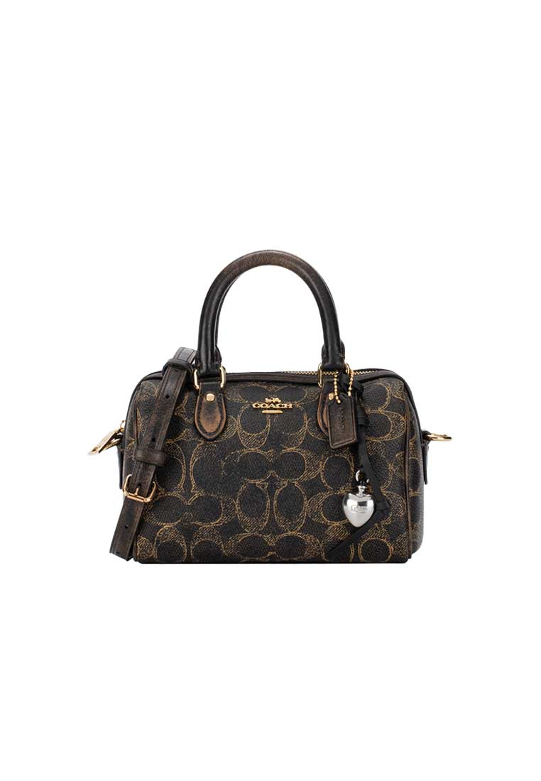Coach Mini Rowan Crossbody Bag In Loved Signature Canvas With Charms Brown CDY29