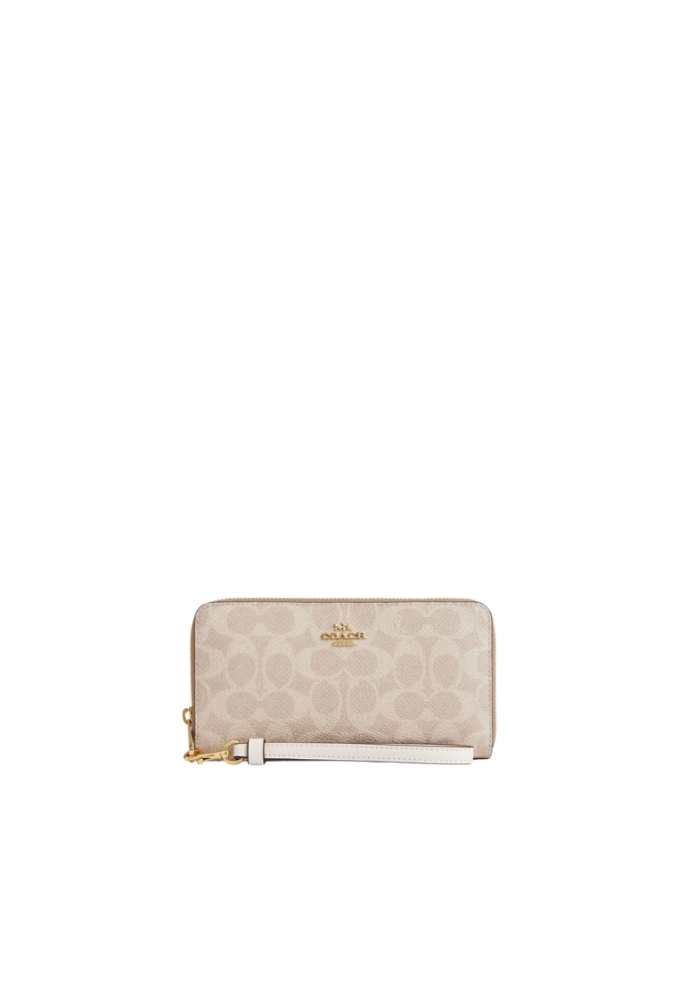 COACH Coach Long Zip Around Wallet Signature Canvas In Sand Chalk CW778