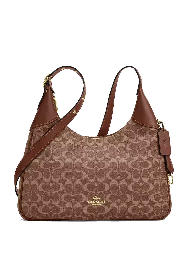 COACH Ella Shoulder Bag In Signature Chenille Light Khaki/Vintage Brown CCE49