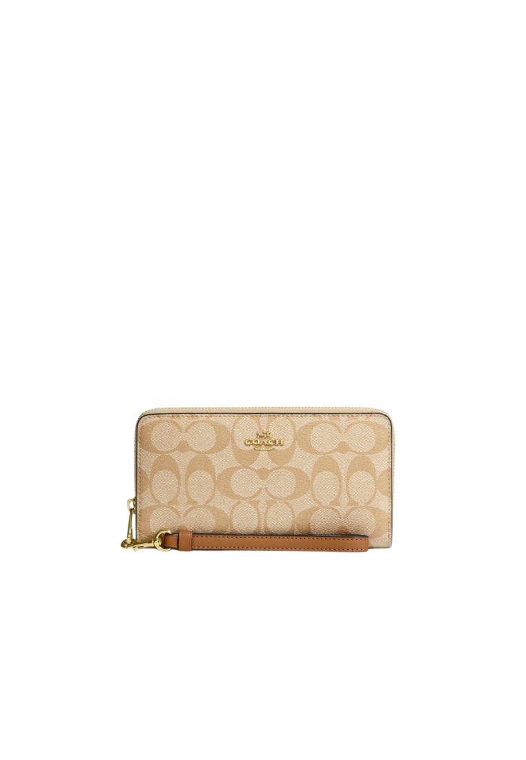 COACH Coach Long Zip Around Wallet In Light Khaki Saddle C4452
