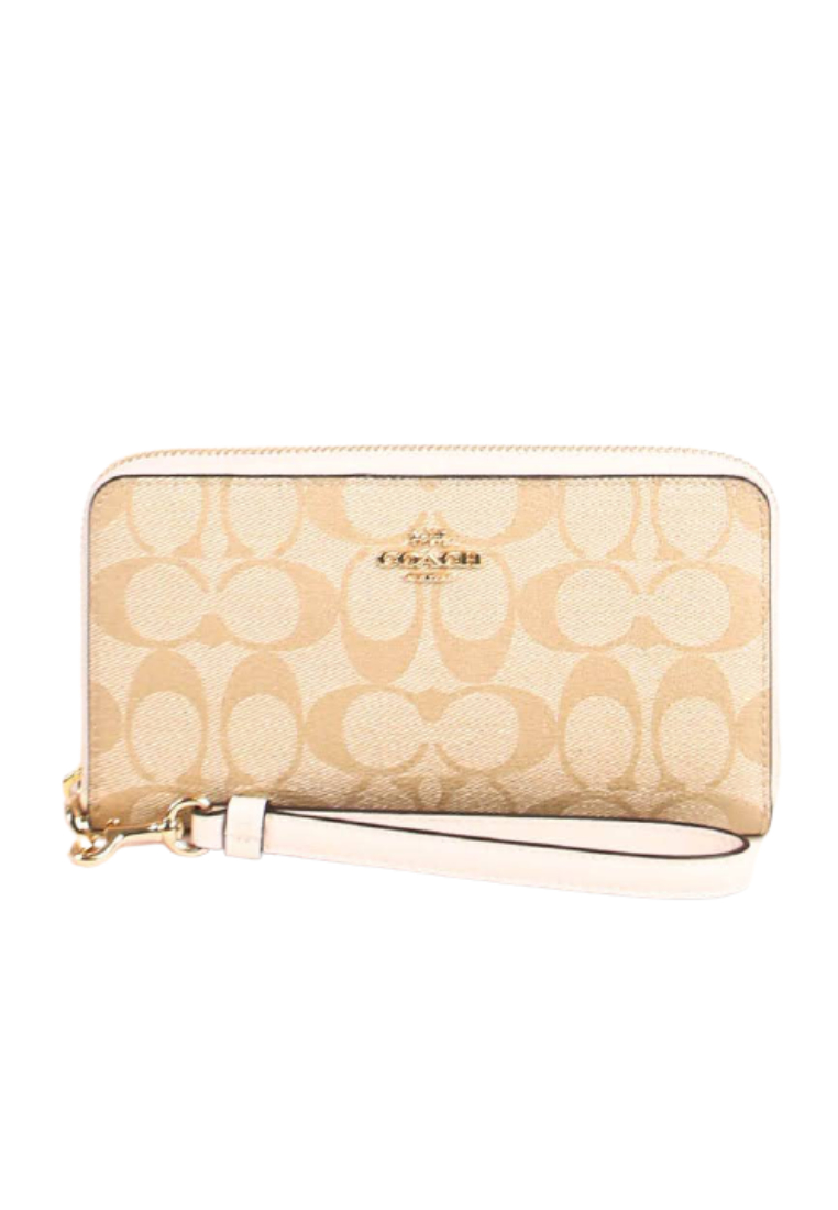 COACH Coach Signature Long C4452 Zip Around Wallet In Light Khaki Chalk