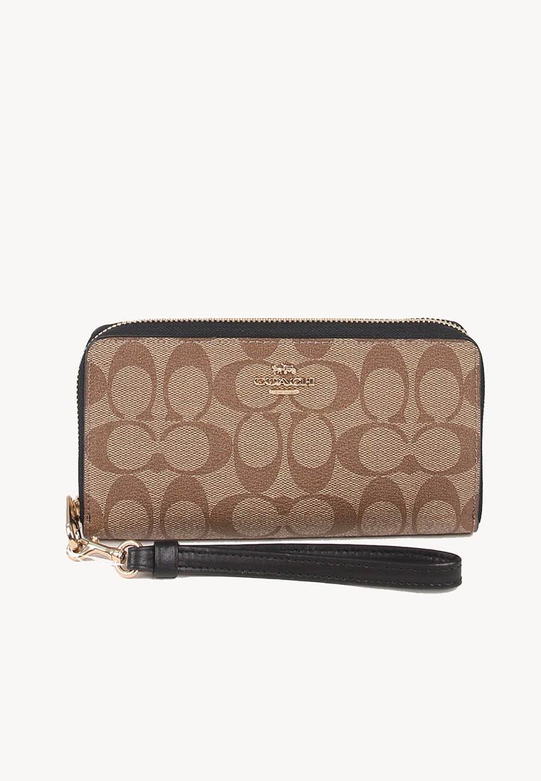 COACH Coach Signature Long C4452 Zip Around Wallet In Khaki Black