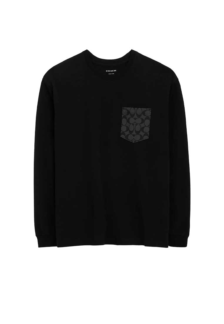 COACH Signature Long Sleeve T Shirt In Organic Cotton Black CO788
