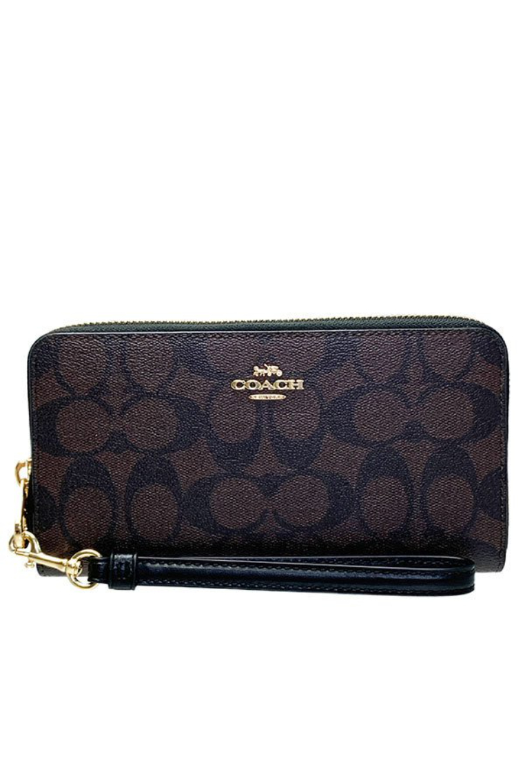 COACH Coach Signature Long C4452 Zip Around Wallet In Brown Black