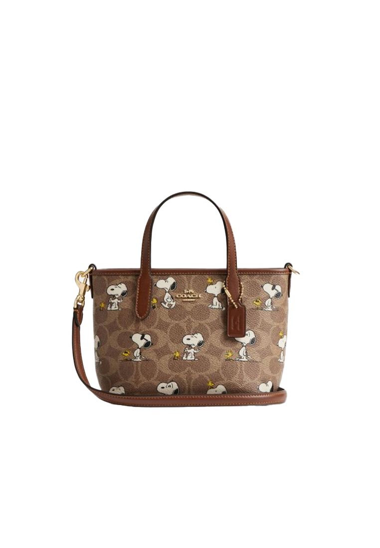 COACH Coach X Peanuts City Mini Tote Bag In Signature Canvas With Snoopy Print CBS83