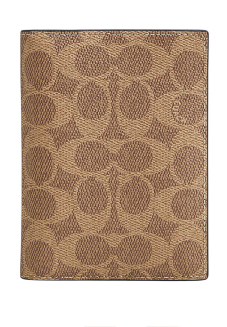 COACH Mens Passport Card Case In Signature Canvas - Tan/Black
