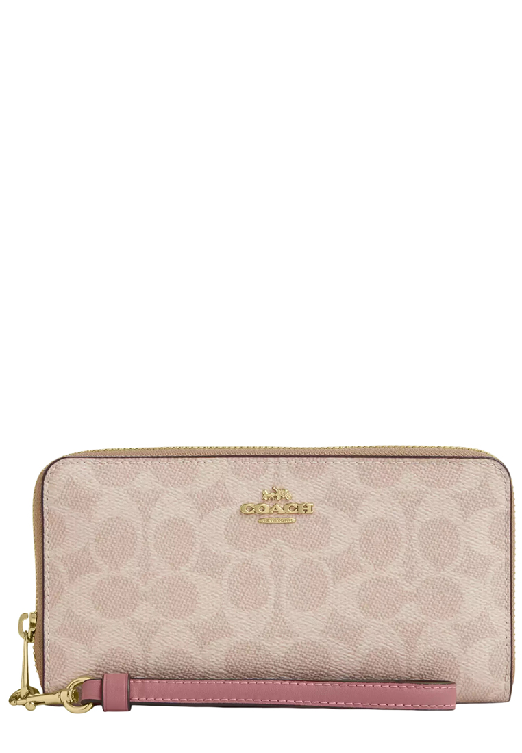 COACH Long Zip Around Wallet In Signature Canvas - Sand/ Peony CW778