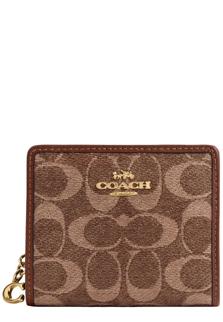 Coach Snap Wallet In Signature Chenille - Light Khaki/ Vintage Brown CCQ32