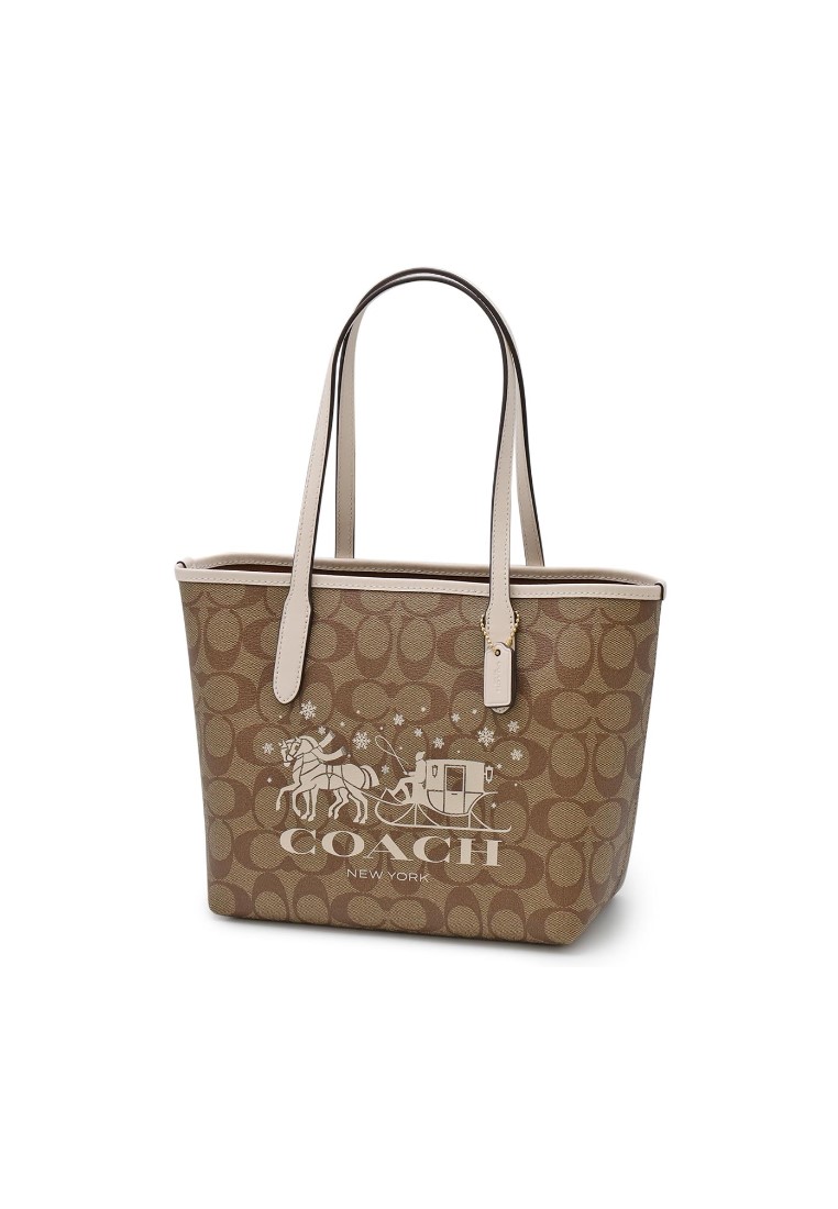 COACH Mini City Tote In Signature Canvas With Horse And Sleigh (CM183) – IM / Khaki / Chalk