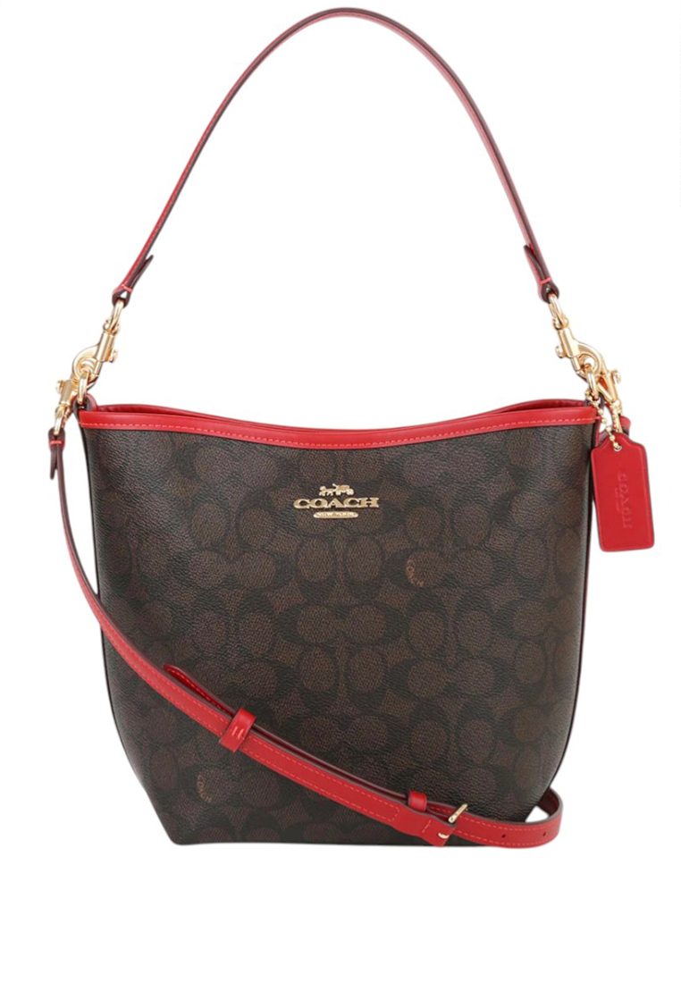 COACH City Bucket Bag In Signature Canvas - Walnut/Red