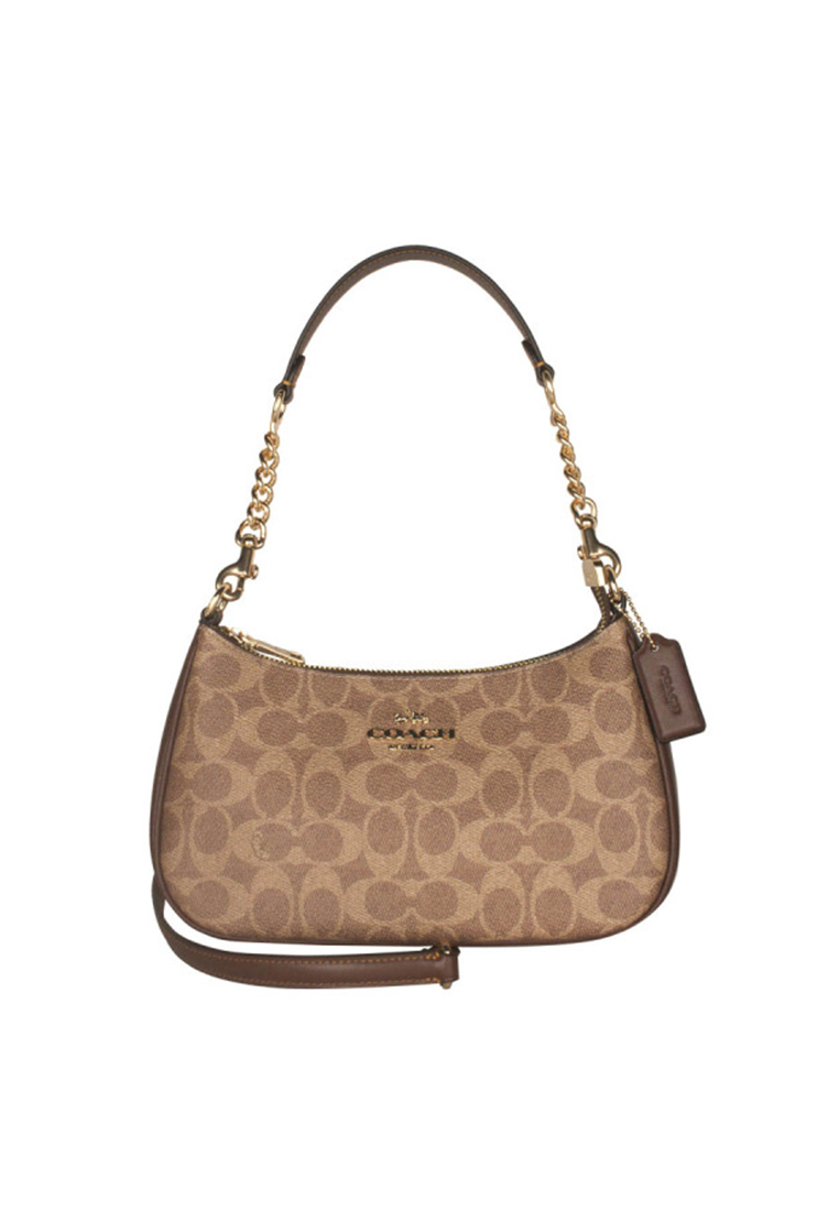COACH Teri Shoulder Bag In Signature Canvas Tan Brown CV933