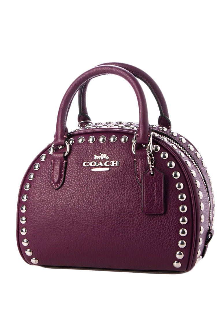 COACH Sydney Satchel With Rivets - Deep Berry