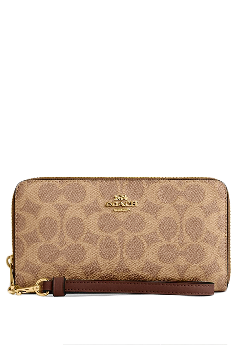 COACH Long Zip Around Wallet In Signature Canvas - Tan/Brown