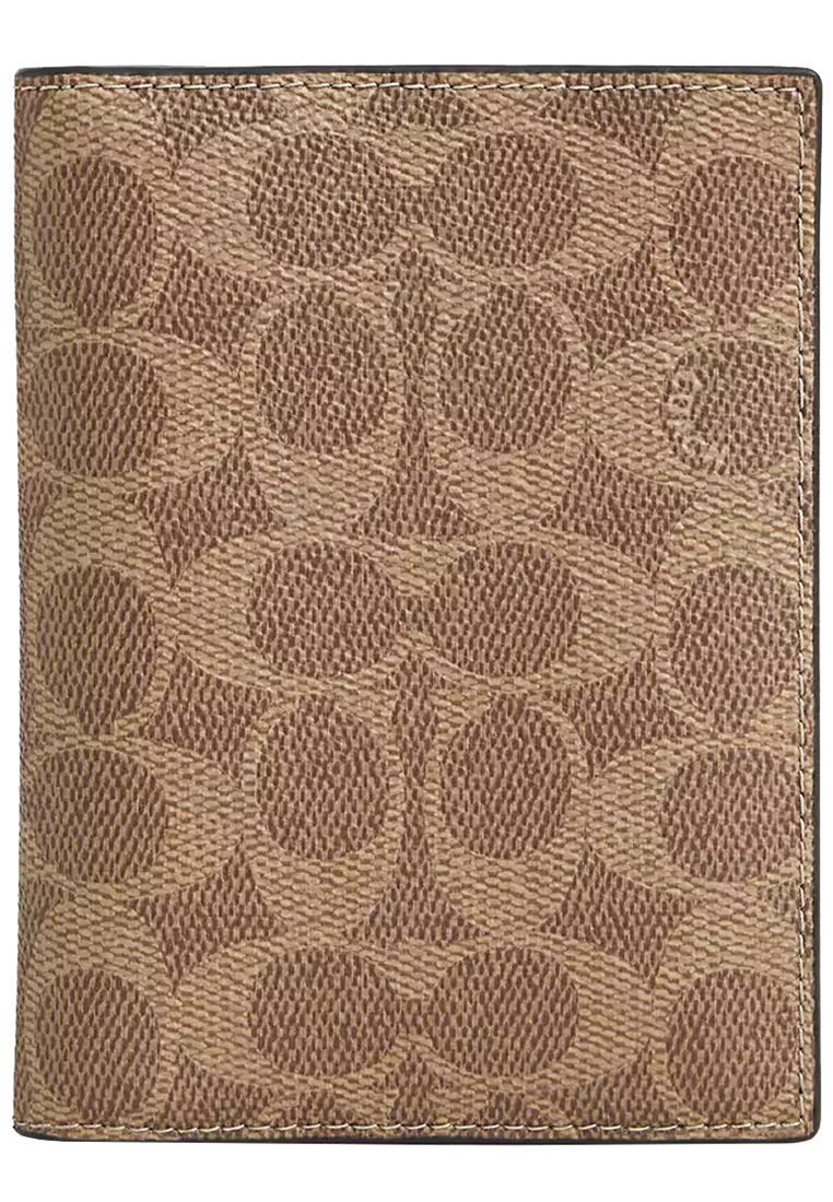 COACH Passport Card Case In Signature Canvas in Tan/ Black CW170