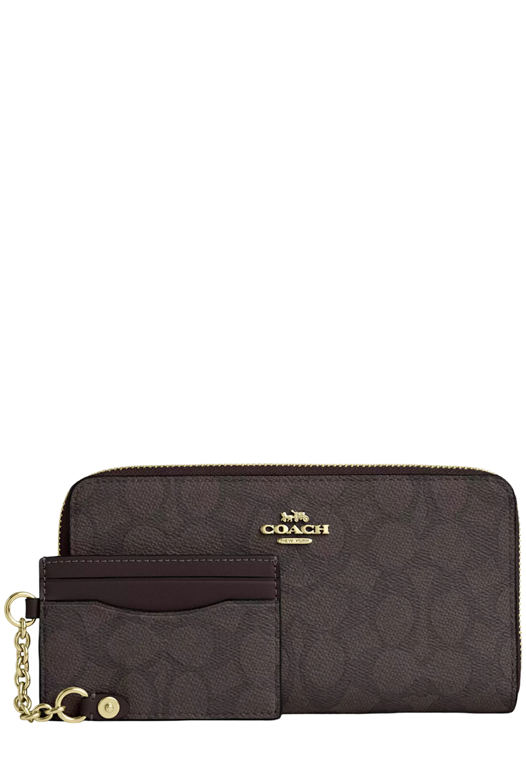 COACH Long Zip Around Wallet With Detachable Card Case In Signature Canvas - Walnut/ Black CBZ99