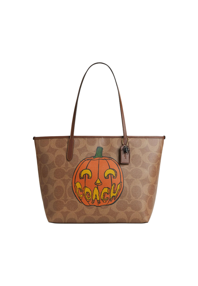 COACH City Tote Bag In Signature Canvas With Halloween Print CCE70