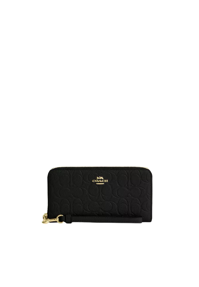 Coach Coach Long Zip Around Wallet In Signature Leather In Black CEW21