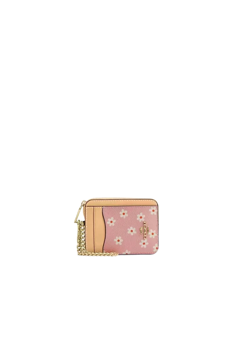 COACH Coach Zip Card Case Floral Print In Pink Multicolour CFA37