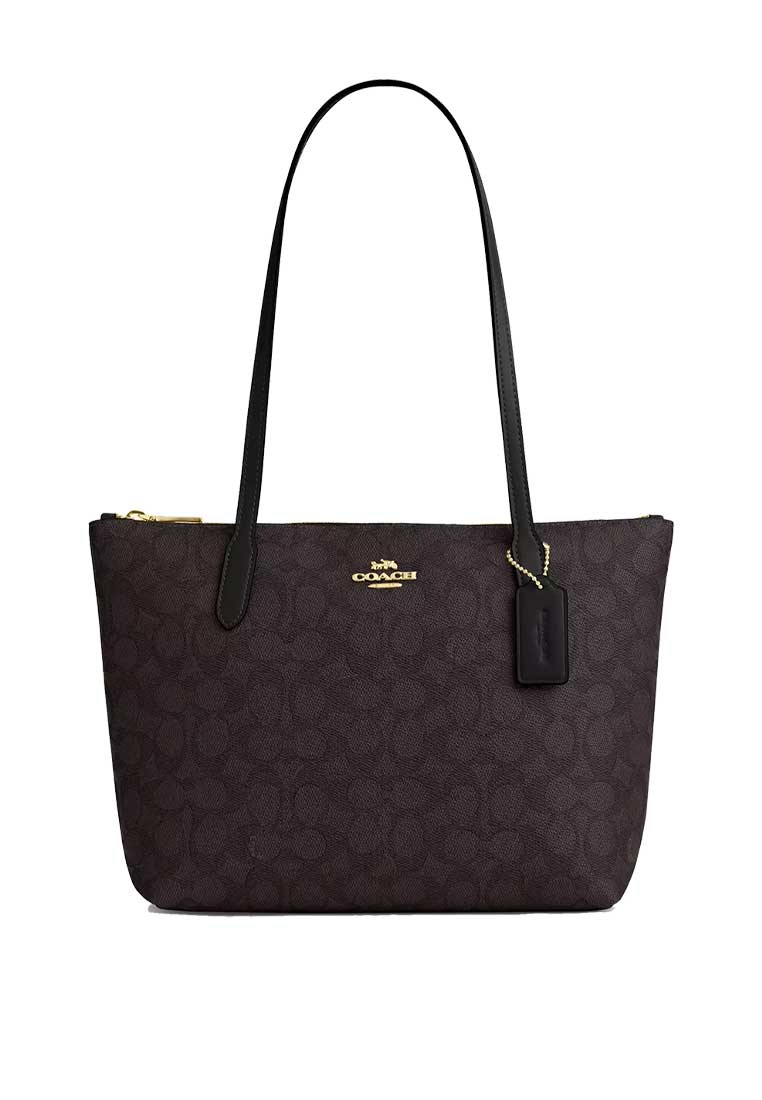 COACH Fiona Zip Tote Bag In Signature Canvas Walnut/Black CBT18