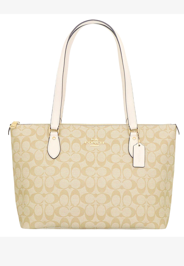 COACH Gallery Tote Bag In Signature Canvas - Light Khaki/White