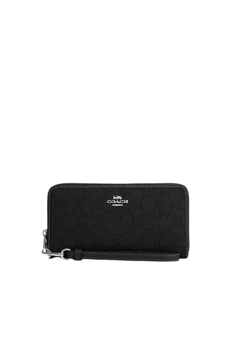 COACH Coach Long Zip Around Wallet Signature Jaqcuard In Black CU150