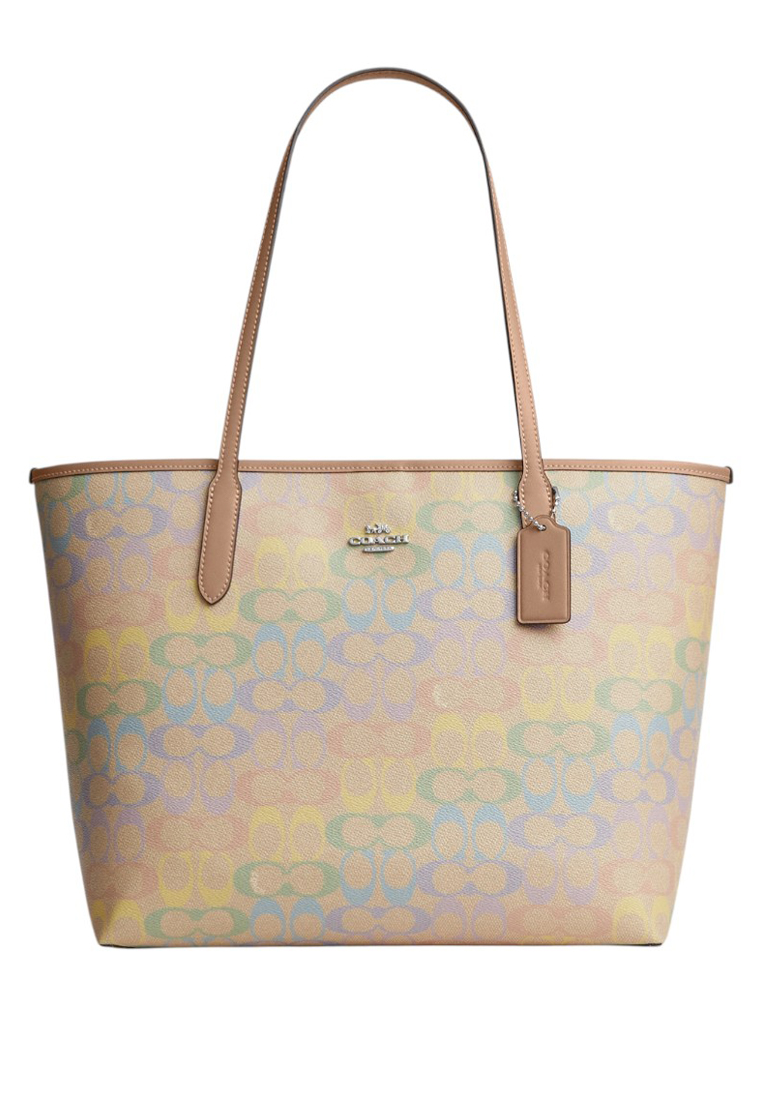 COACH City Tote Bag In Rainbow Signature Canvas - Sand/Multi