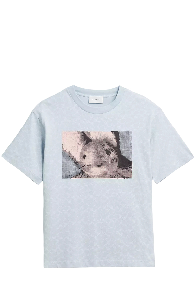 COACH Floppy Signature Relaxed T-Shirt - Blue Signature CCO77