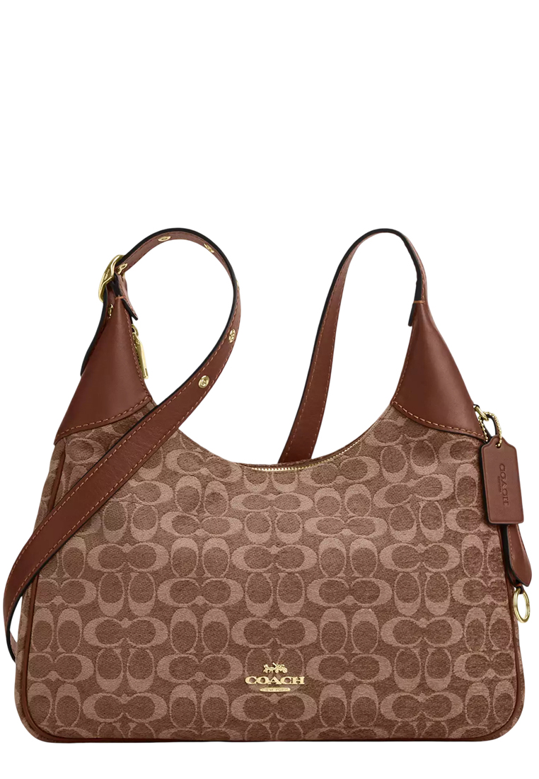 COACH Ella Shoulder Bag In Signature Chenille - Light Khaki/ Vintage Brown CCE49