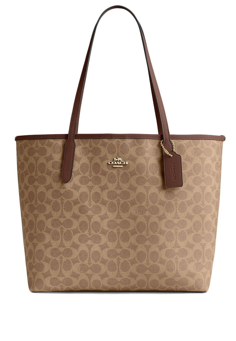 COACH City Tote Bag In Signature Canvas - Tan Brown