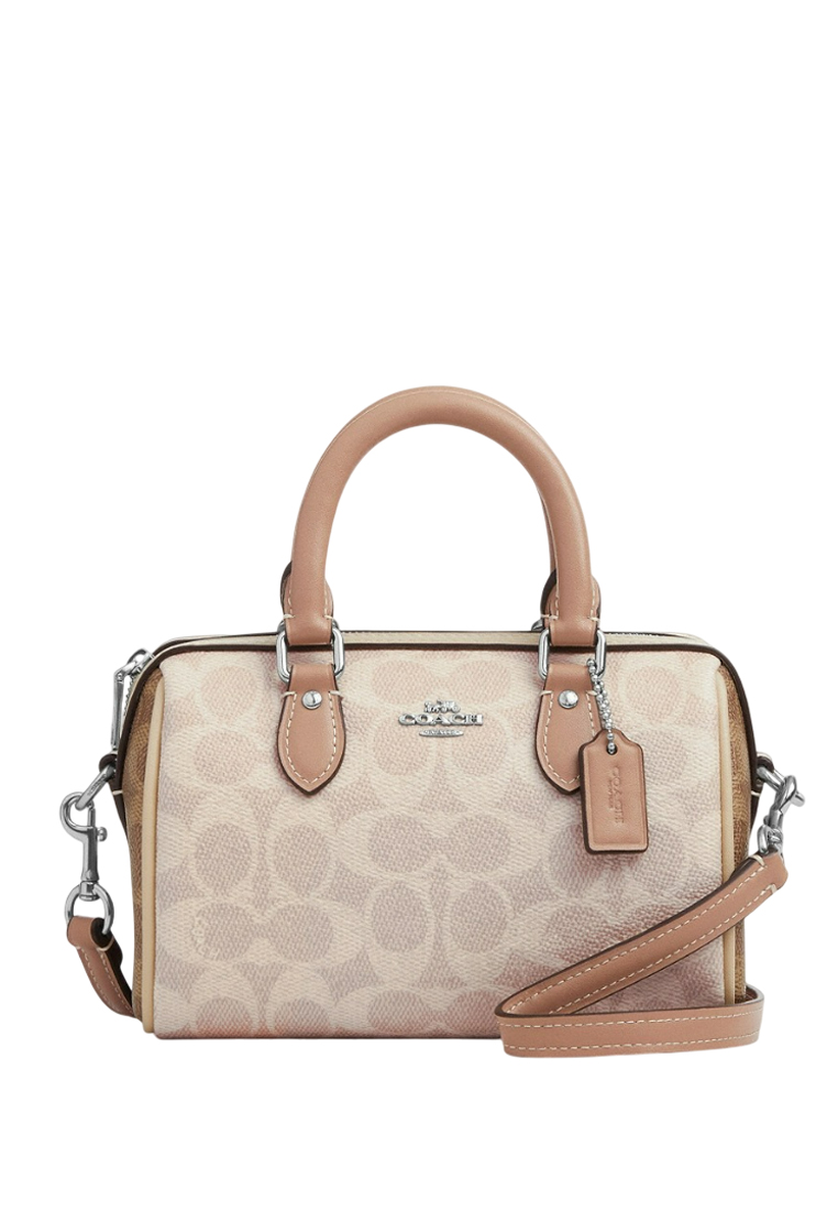 COACH Mini Rowan Crossbody Bag In Blocked Signature Canvas - Sand Taupe