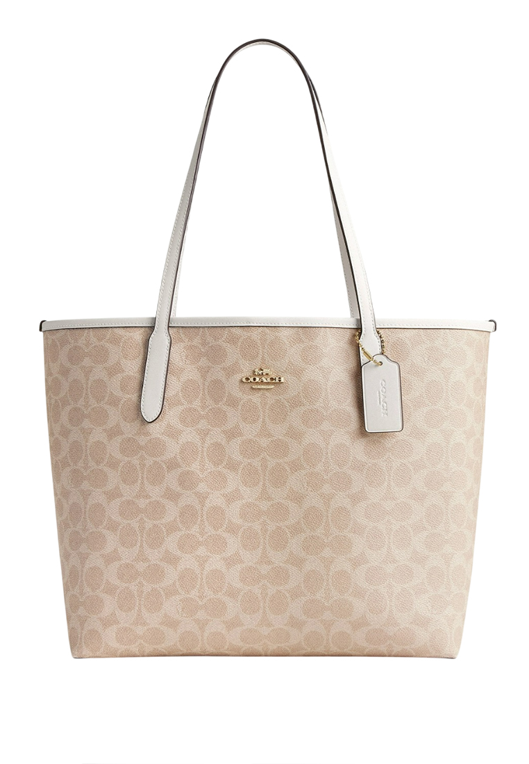 COACH City Tote Bag In Signature Canvas - Sand White