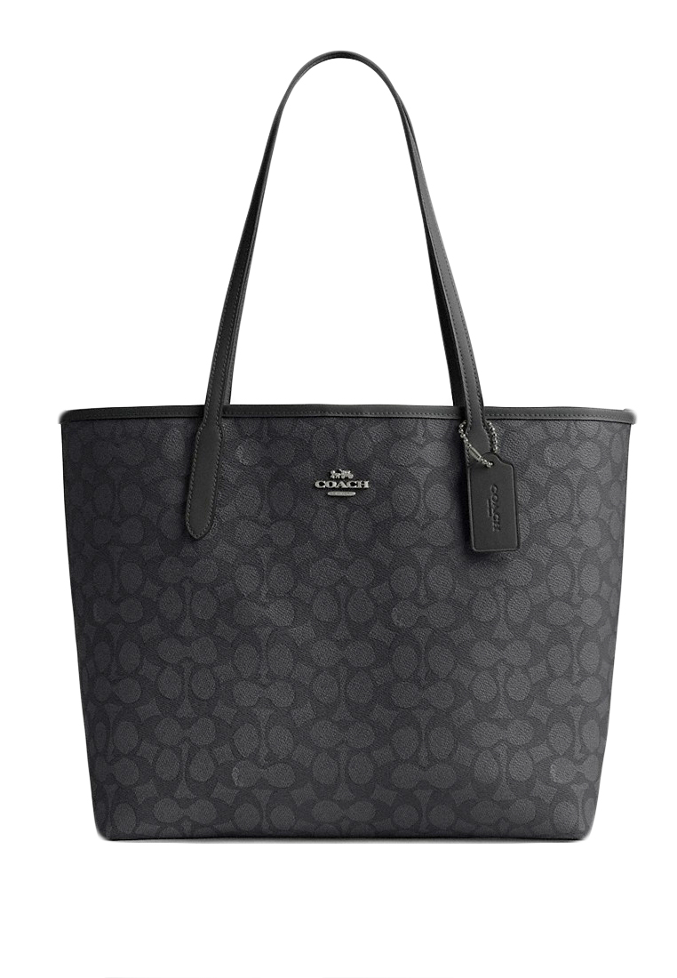 COACH City Tote Bag In Signature Canvas - Charcoal Black