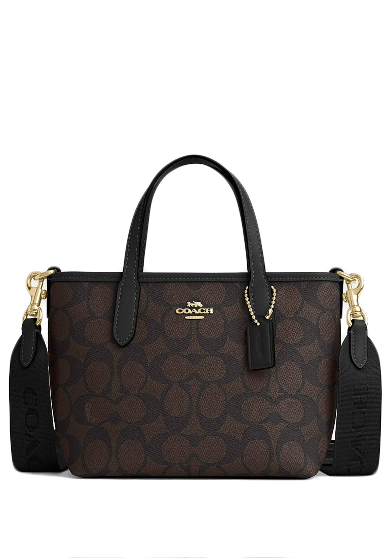 COACH City Mini Tote Bag In Signature Canvas - Walnut Black