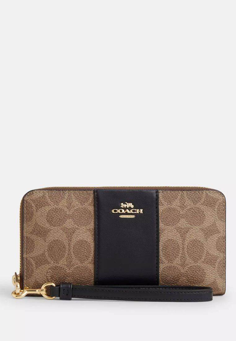 COACH Long Zip Around Wallet In Signature Canvas With Stripe