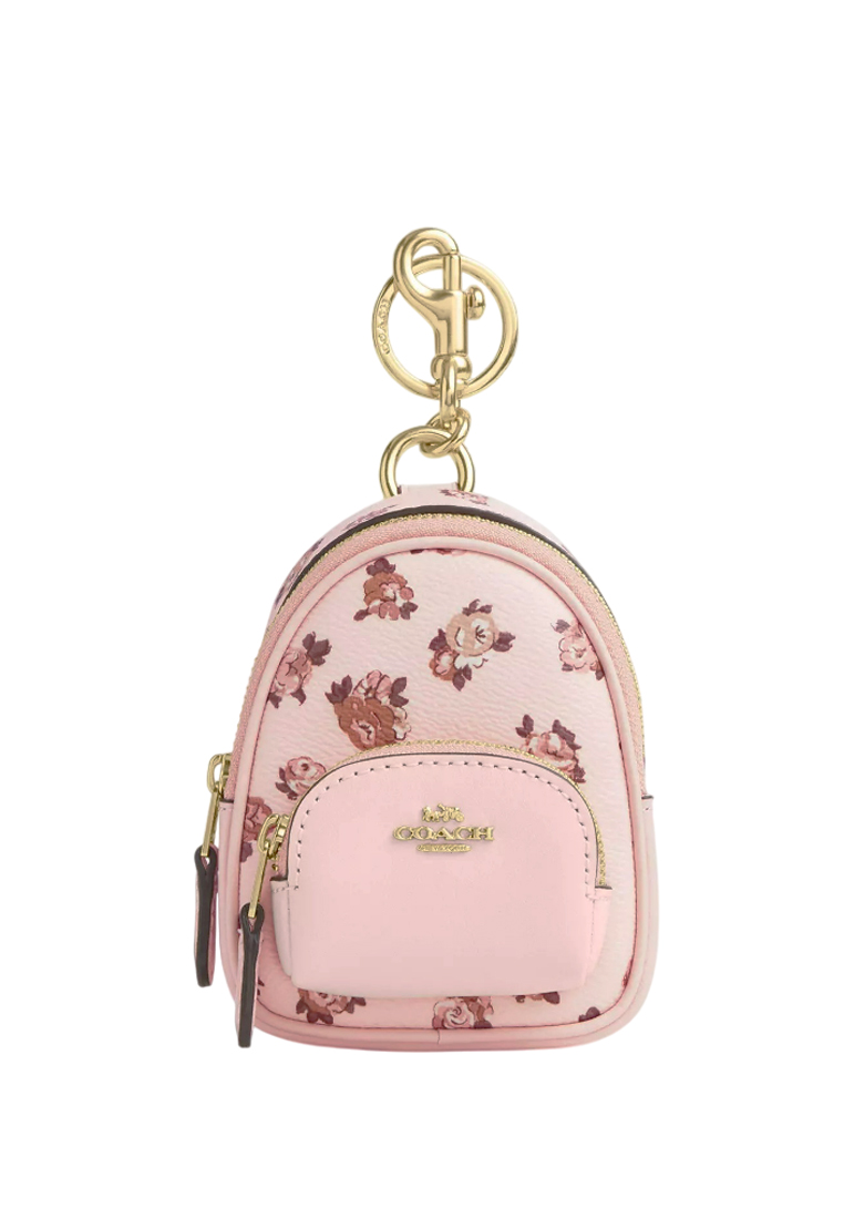 COACH Mini Court Backpack Bag Charm With Rosette Print - Blush Multi