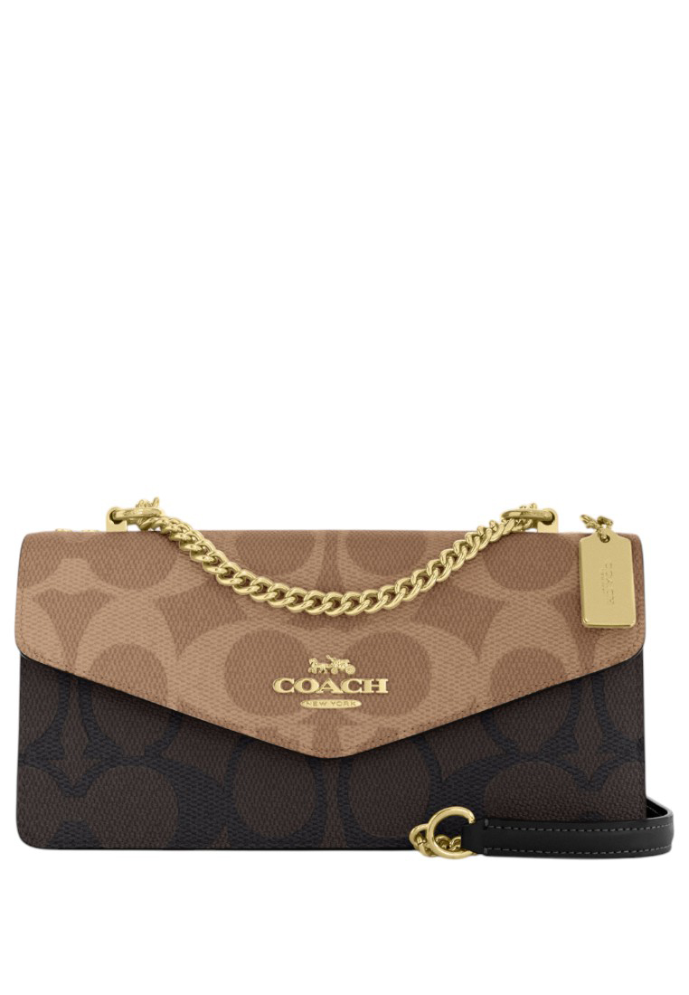 COACH Klare Envelope Crossbody Bag In Blocked Signature Canvas - Walnut/Tan