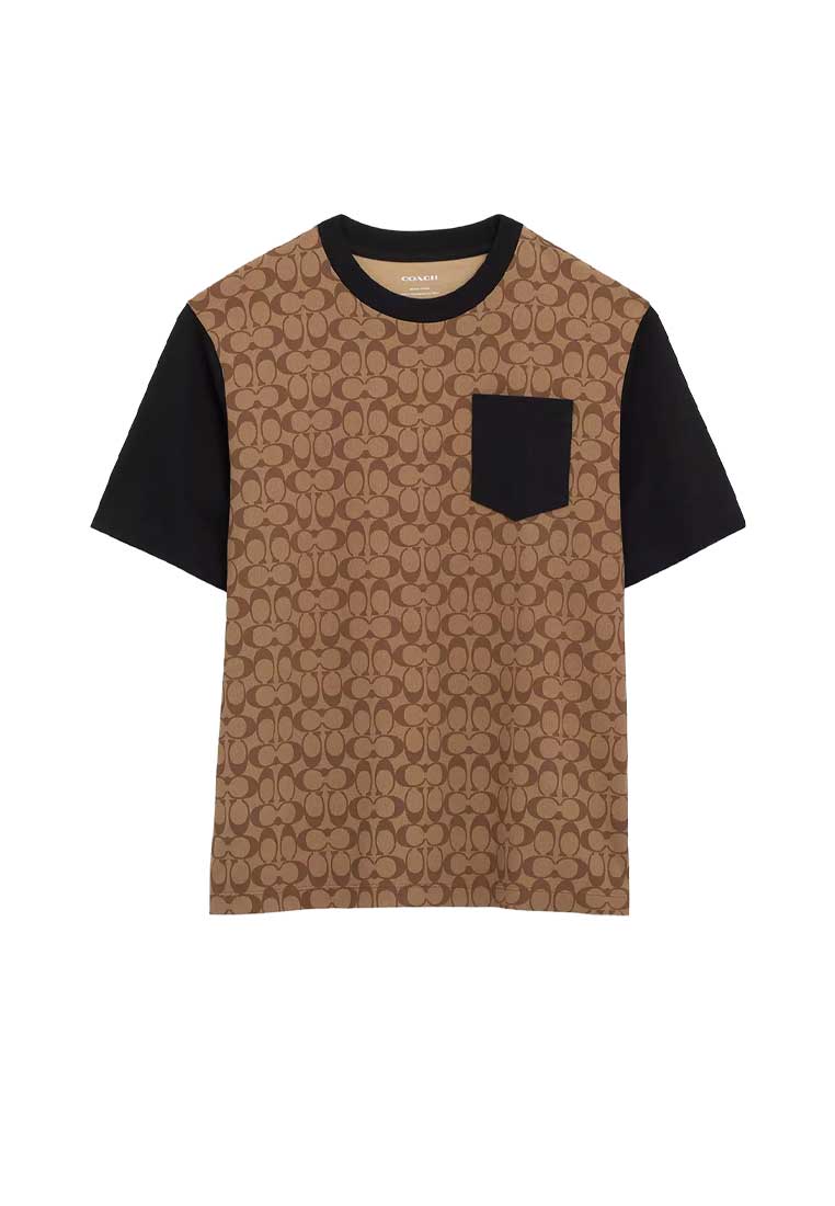 Coach Signature T Shirt In Organic Cotton Khaki Signature CO789