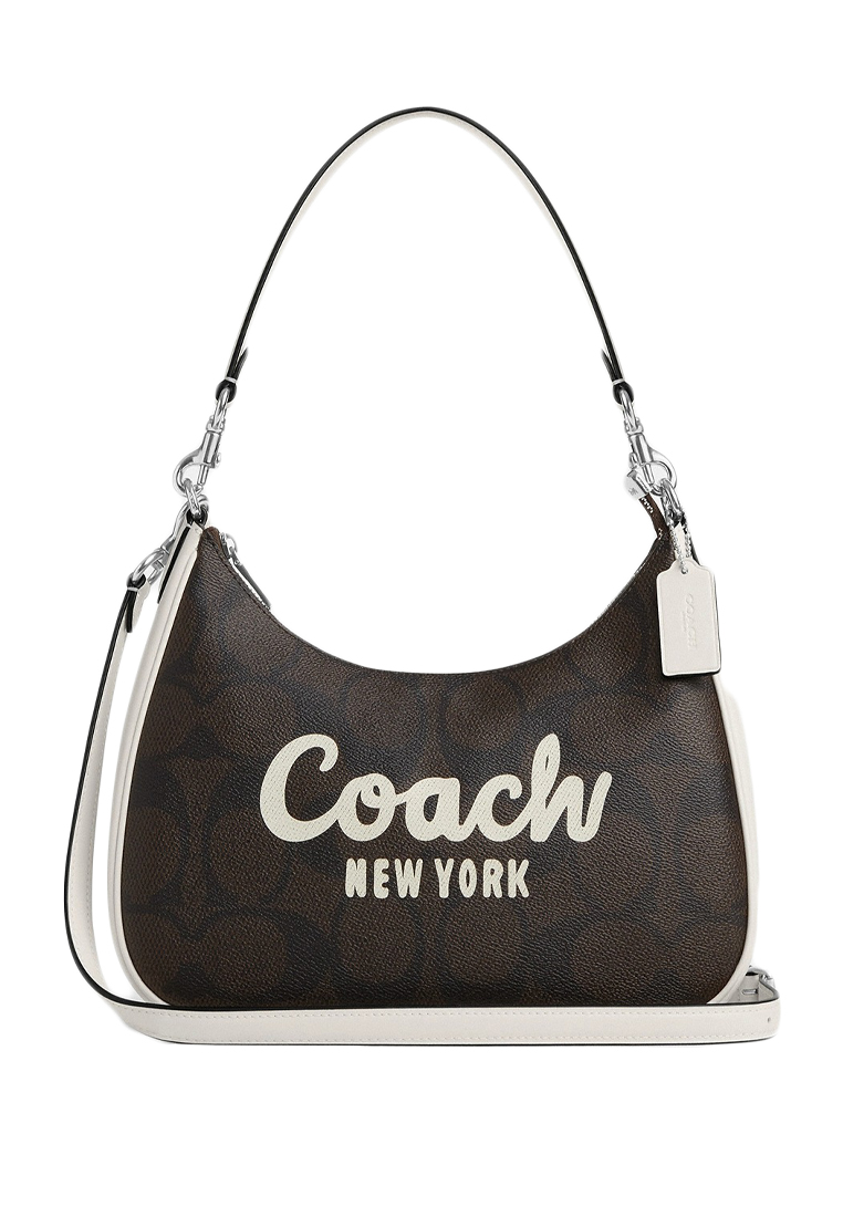 COACH Teri Hobo In Signature Canvas With Graphic - Walnut/White