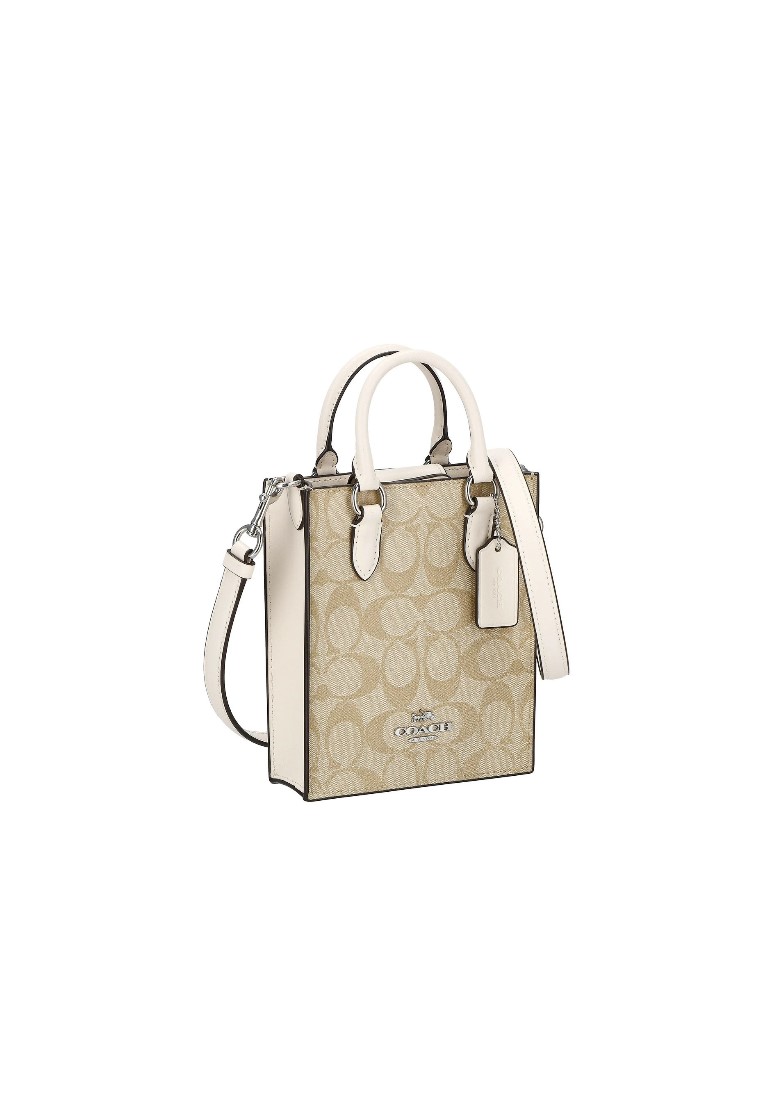 COACH COACH North South Mini Tote In Signature Canvas (CJ494) - SV/LIGHT KHAKI/CHALK
