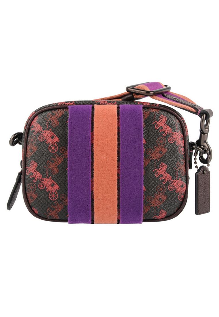 COACH 16 With Horse And Carriage Print And Varsity Stripe Camera Bag in Pewter/Black Oxblood
