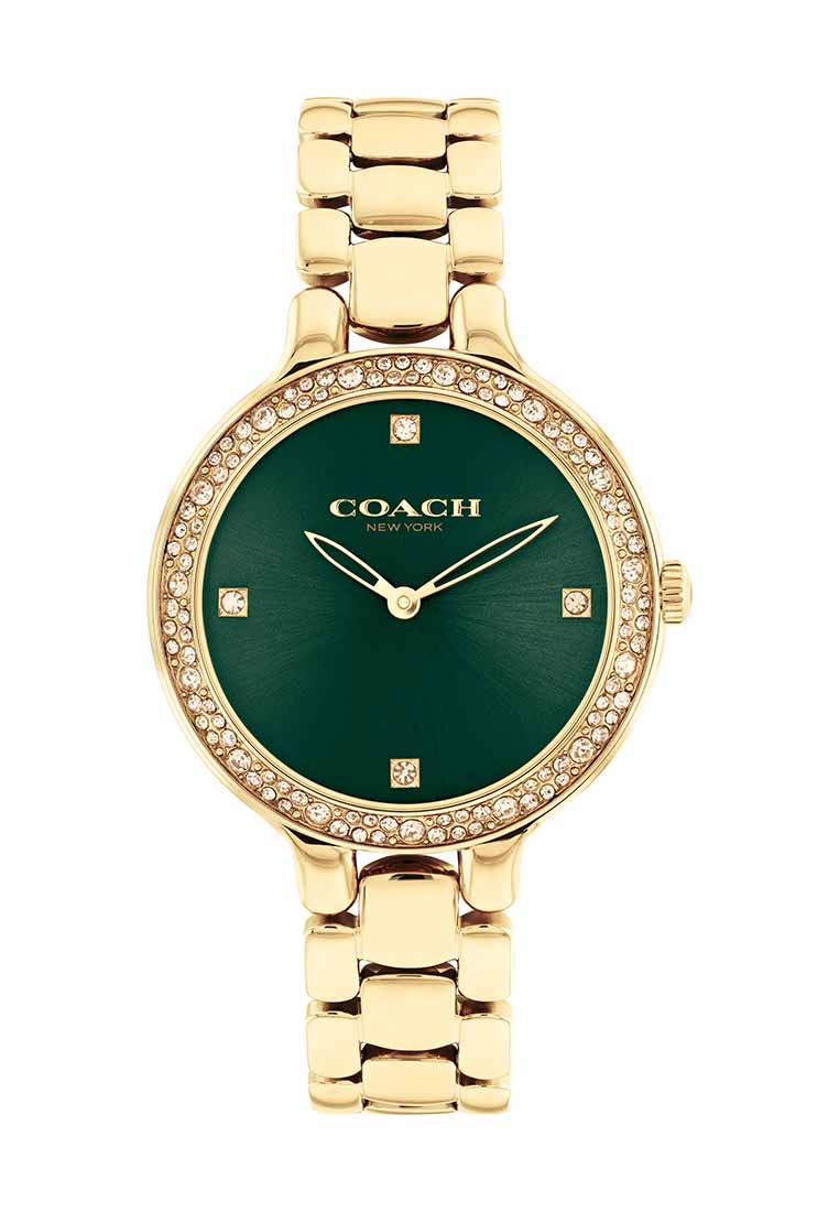 COACH Chelsea Women's Watch Ionic Plated Thin Gold Steel Strap - Green Dial 14504251