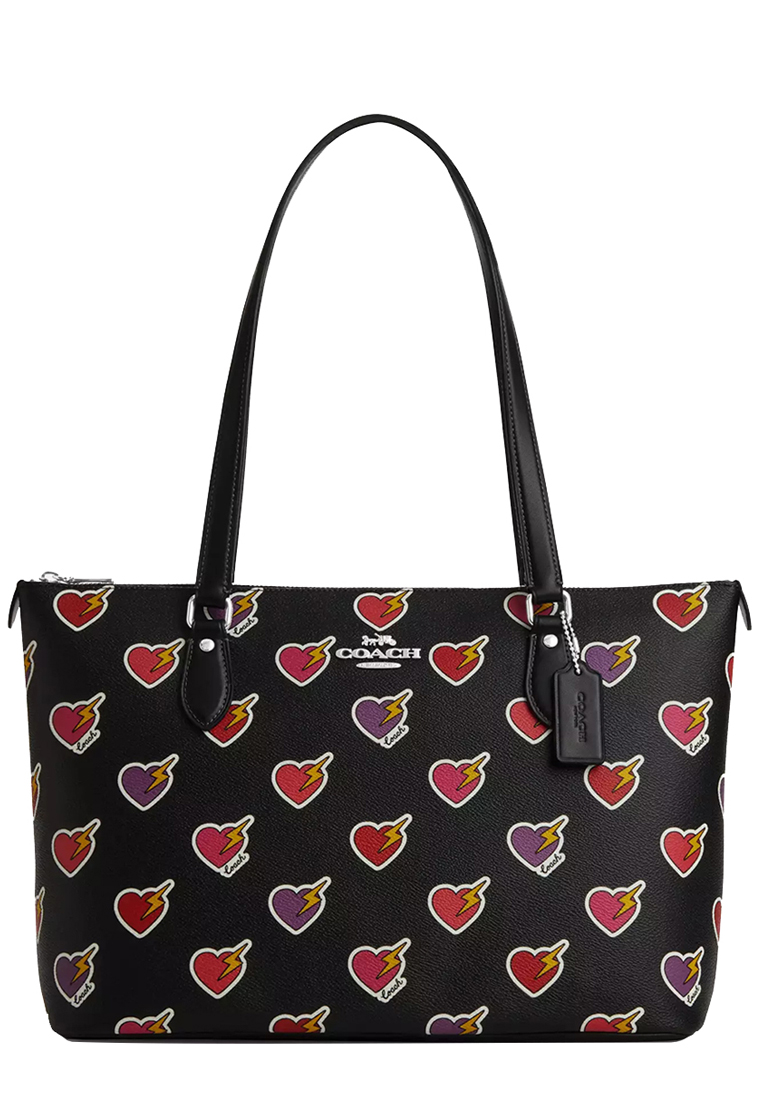 COACH Gallery Tote Bag With Heart Bolt Print in Black Multi CW434