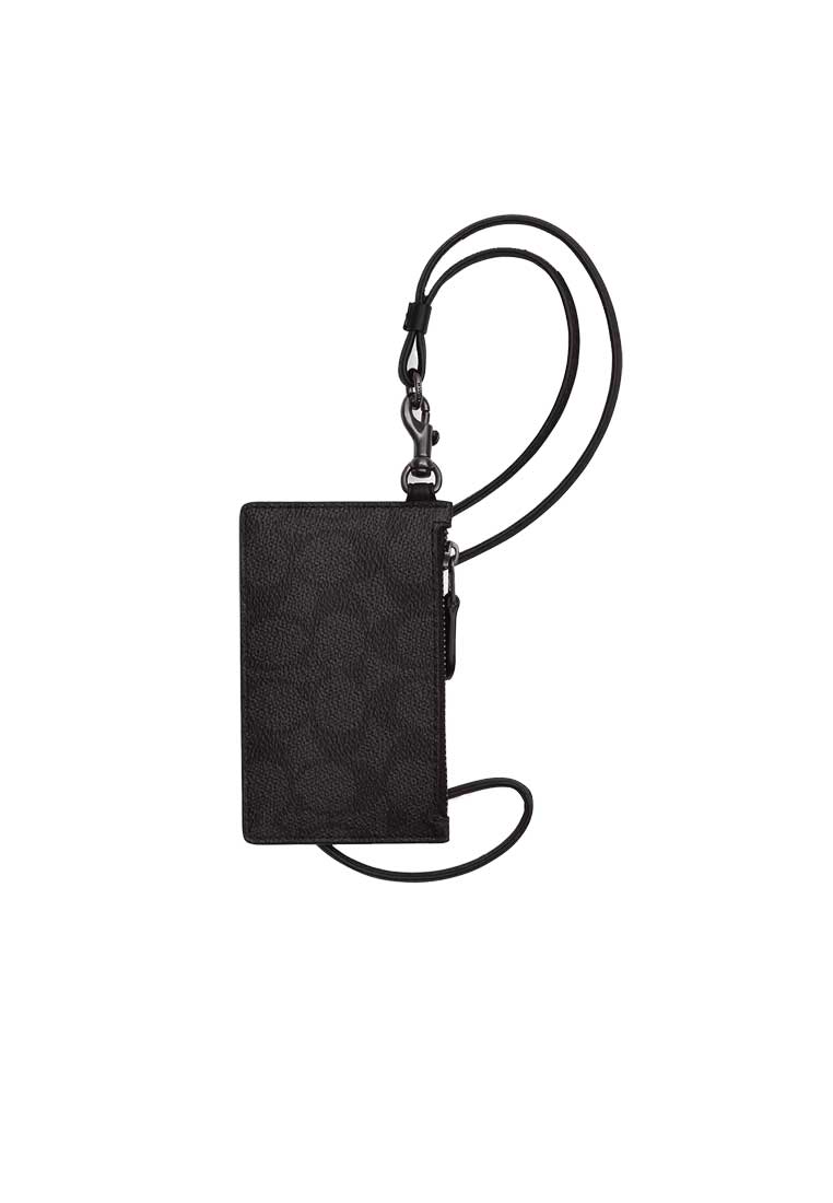 COACH Zip Lanyard Card Case In Signature Canvas Charcoal/Black CAJ46